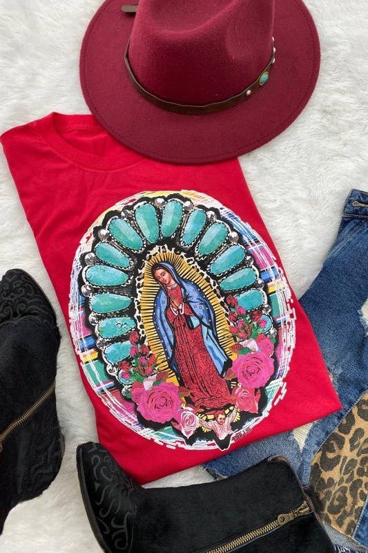 Bella Canvas Turquoise Mary, Religion, Serape: Heather Red L&B