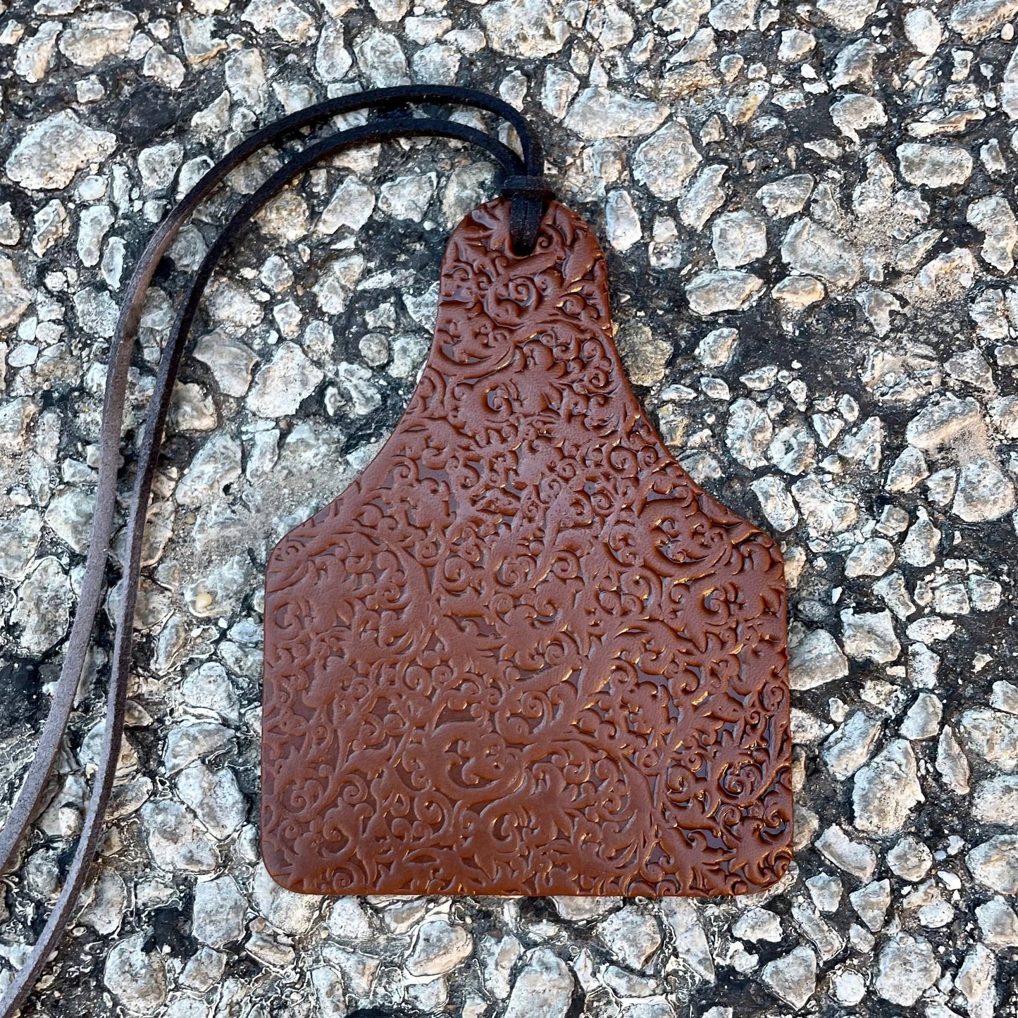 Tooled Leather Cow Tag Air Freshie Brown / Strawberry Leather Callahan
