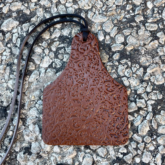 Tooled Leather Cow Tag Air Freshie Brown / Strawberry Leather Callahan