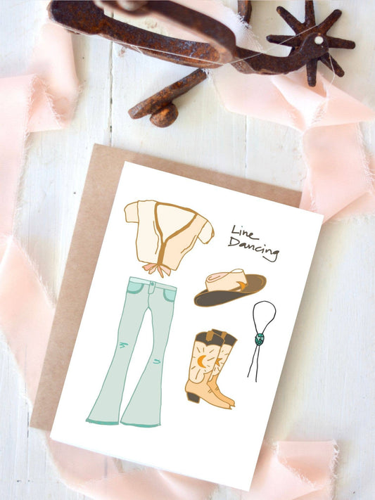 Western Cowgirl Dancing Outfit Cowboy Boot and Hat Card Tirzah