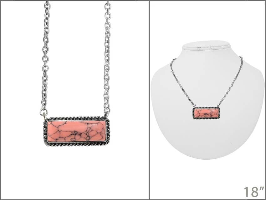 Western Semi Stone Bar Necklace: ORANGE\ TURQUOISE, Turquoise Brown, or Turquoise