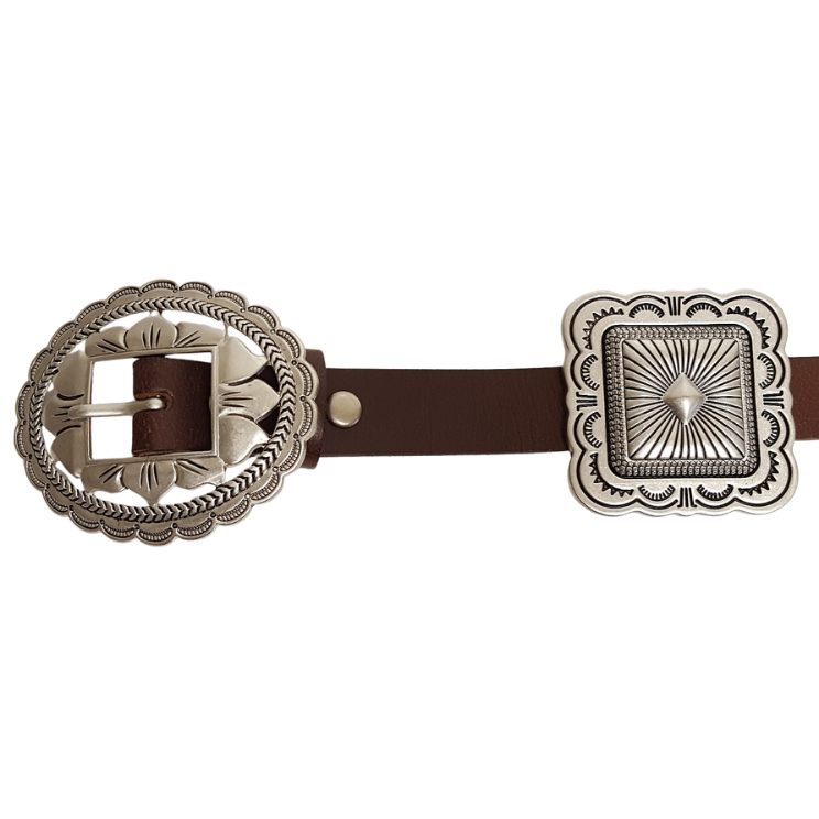 Genuine Leather w. silver-tone Concho Belt : Black / Axesoria