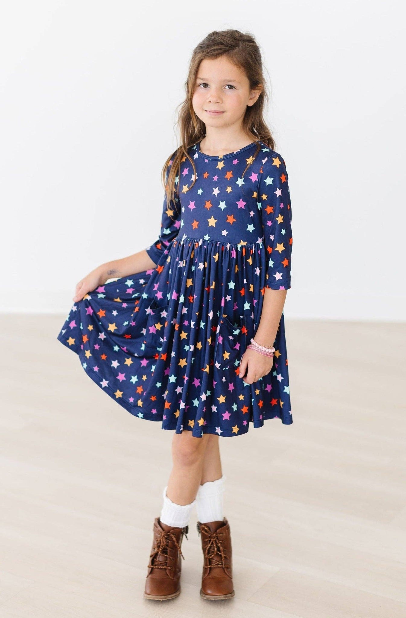 Halloween Stars 3/4 Sleeve Pocket Twirl Dress: Mila and Rose