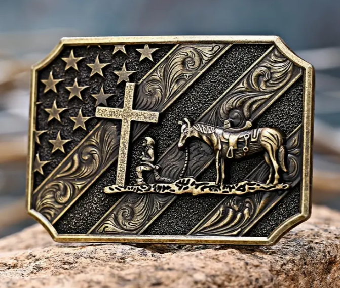 Bronze Praying Cowboy Buckle Simple