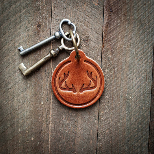 Hunt Antlers Leather Keychain Circle Sugarhouse