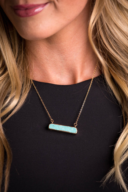 Dainty Gold Necklace w/Turq Bar West Co