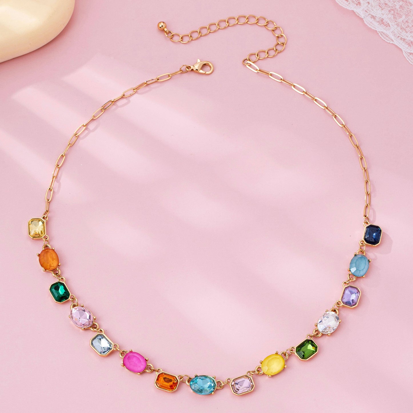 Multicolor Gemstone Link Necklace | 80N92824: Gold