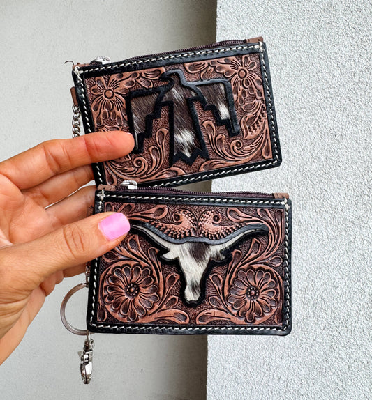 Longhorn Freebird Western Cowhide Leather Keychain Wallet: LONGHORN OR THUNDERBIRD
