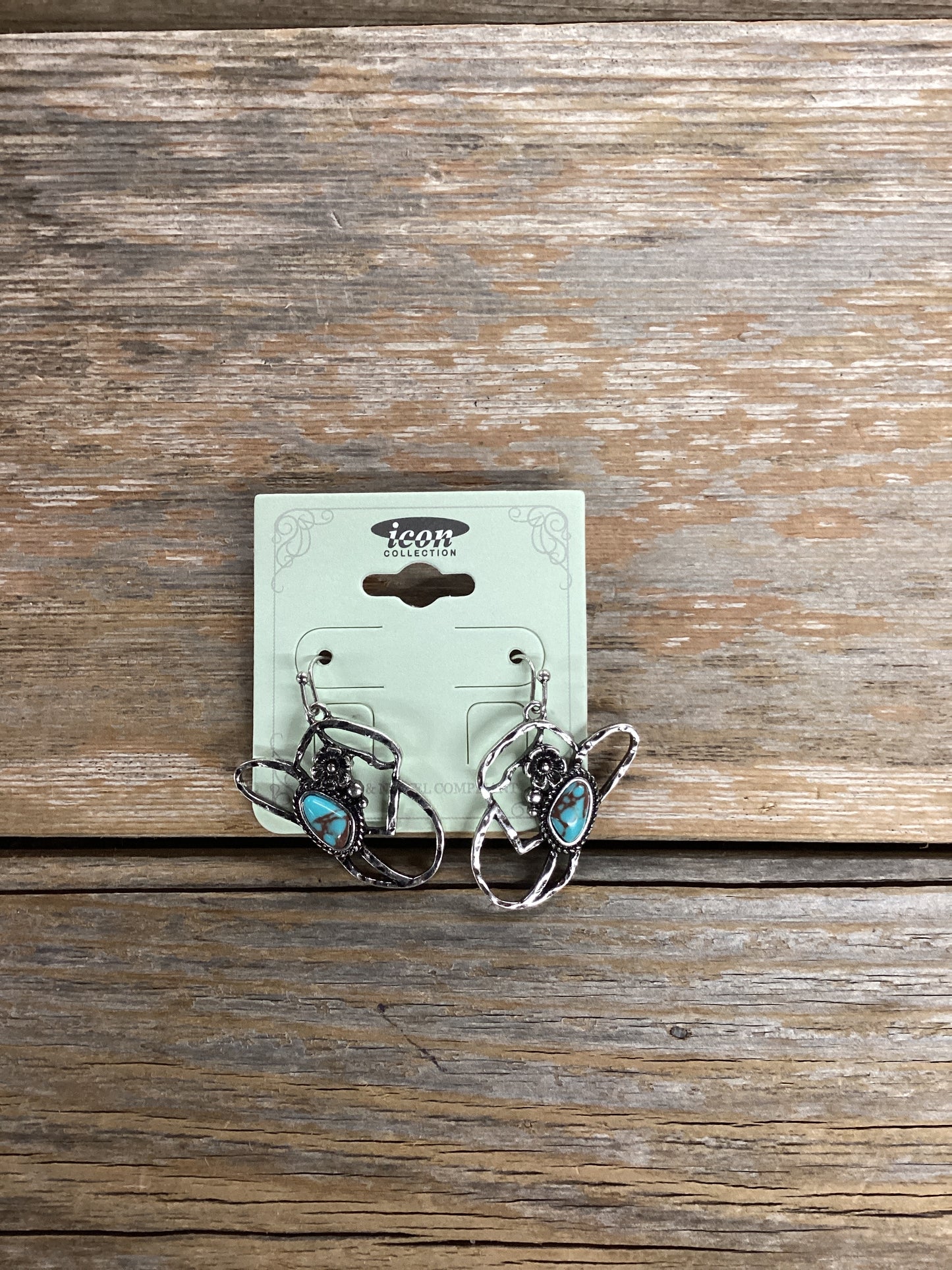 Icon collection sliver cowboy hat marble earrings