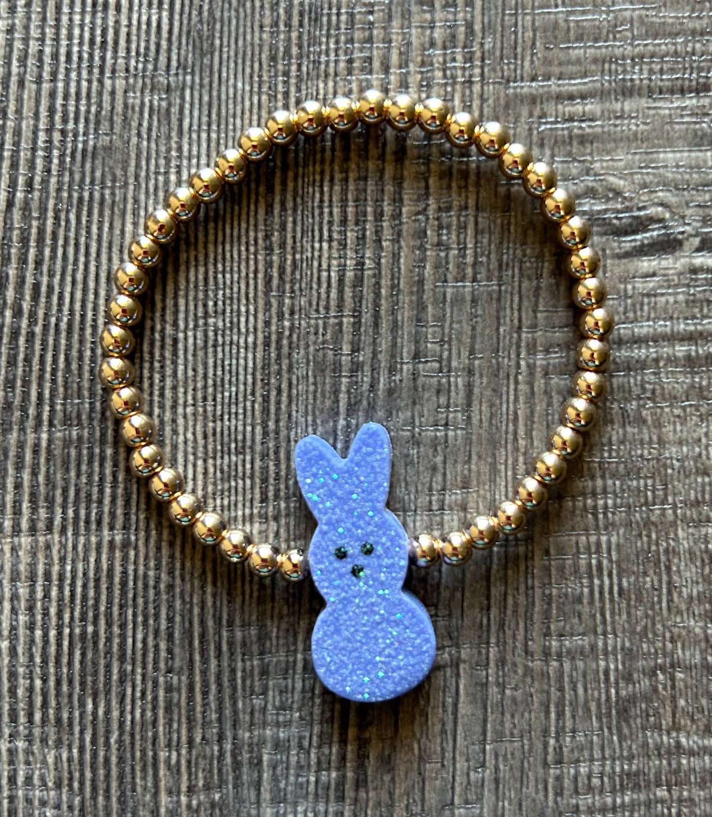 Easter Gold Bead Bracelet with Bunny Accent Bead: JInk Fl/ Tx