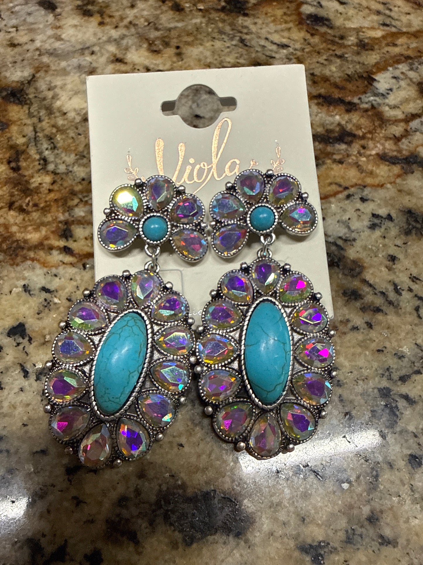 Chandelier Western Turquoise or Pink and Multi Color Crystal Viola Earrings