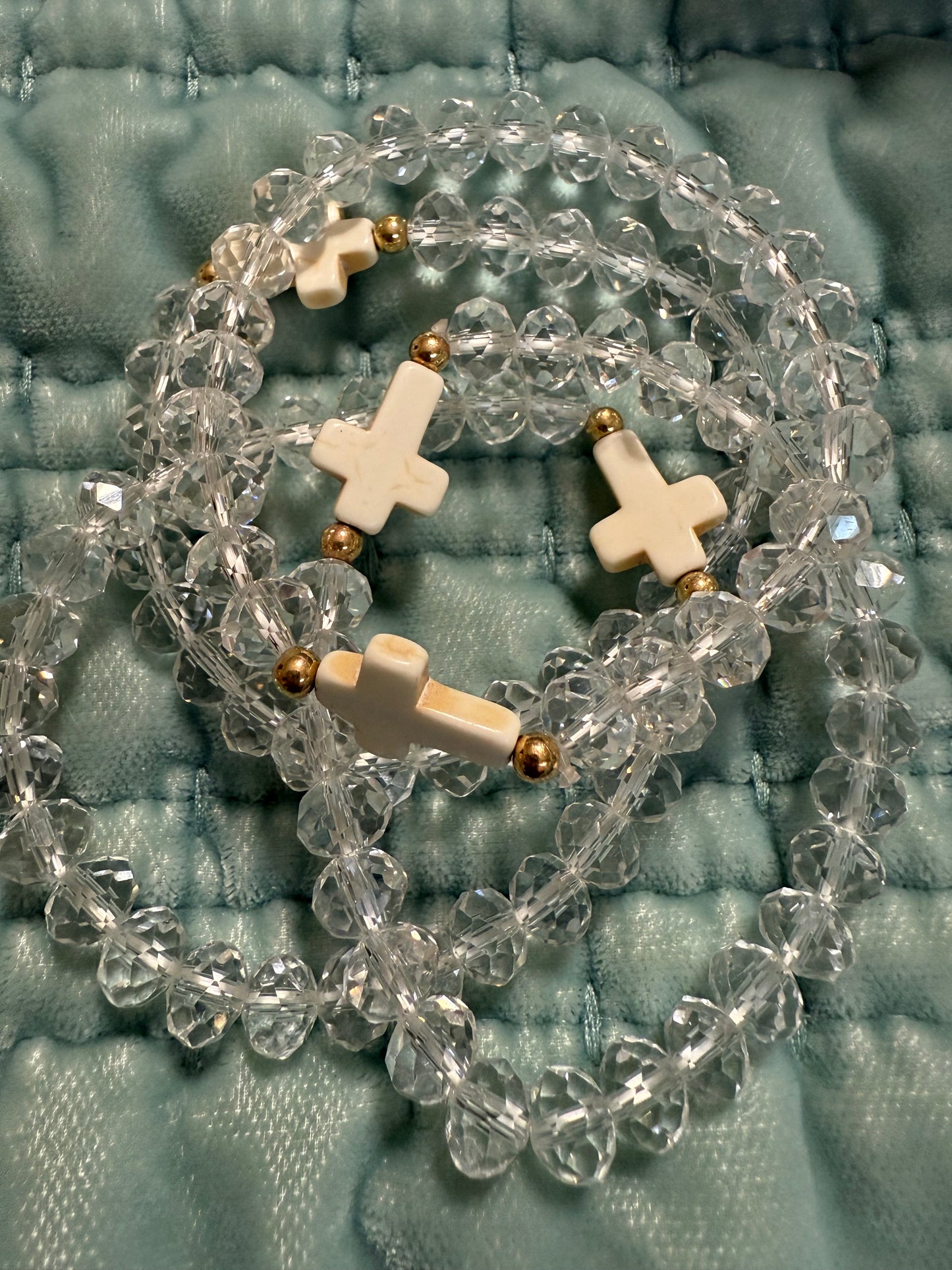 Chunky Shimmery Beaded Cross Bracelet
