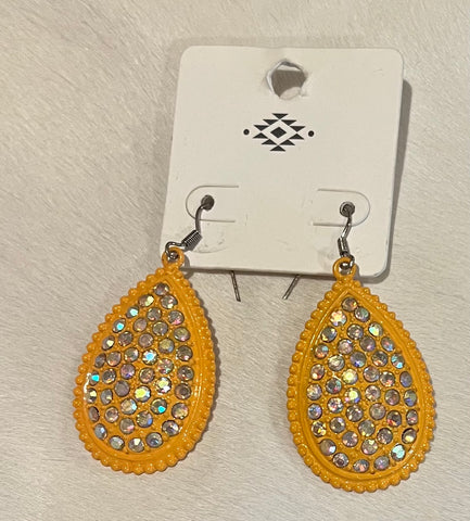 Mustard Blinged Teardrop Earrings