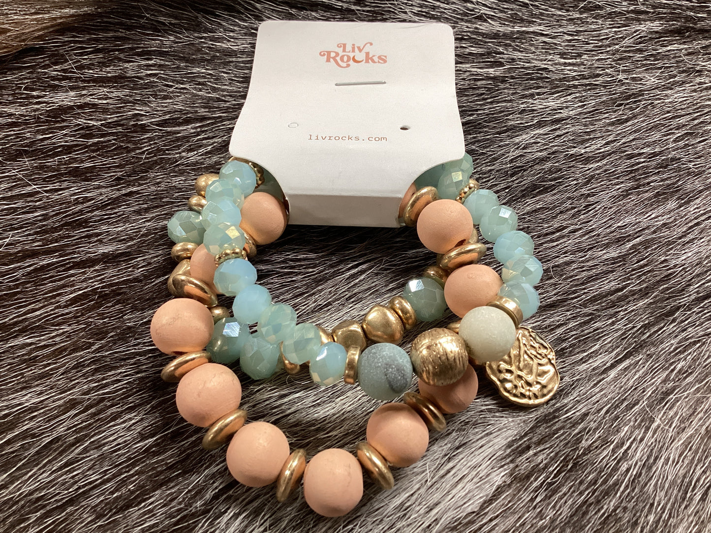 Peach/Blue/Gold stack bracelet