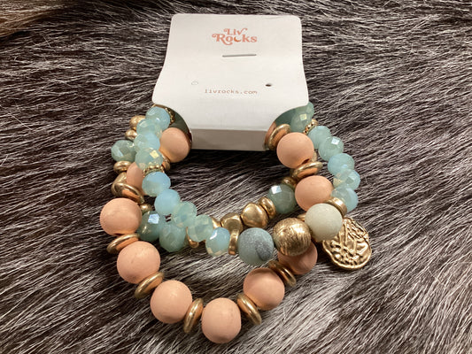 Peach/Blue/Gold stack bracelet