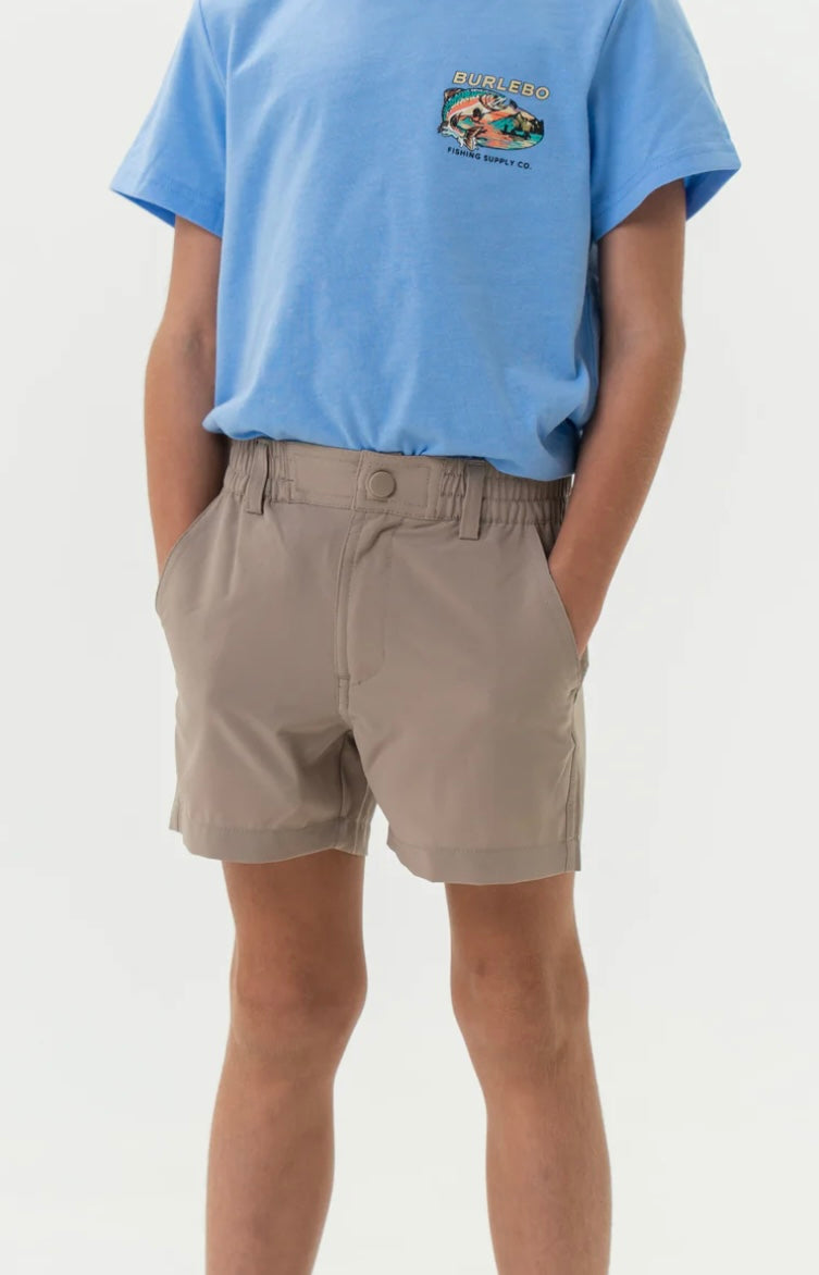 Youth Cobblestone Khaki  Everyday Shorts With Duck Hunt Pocket Burlebo