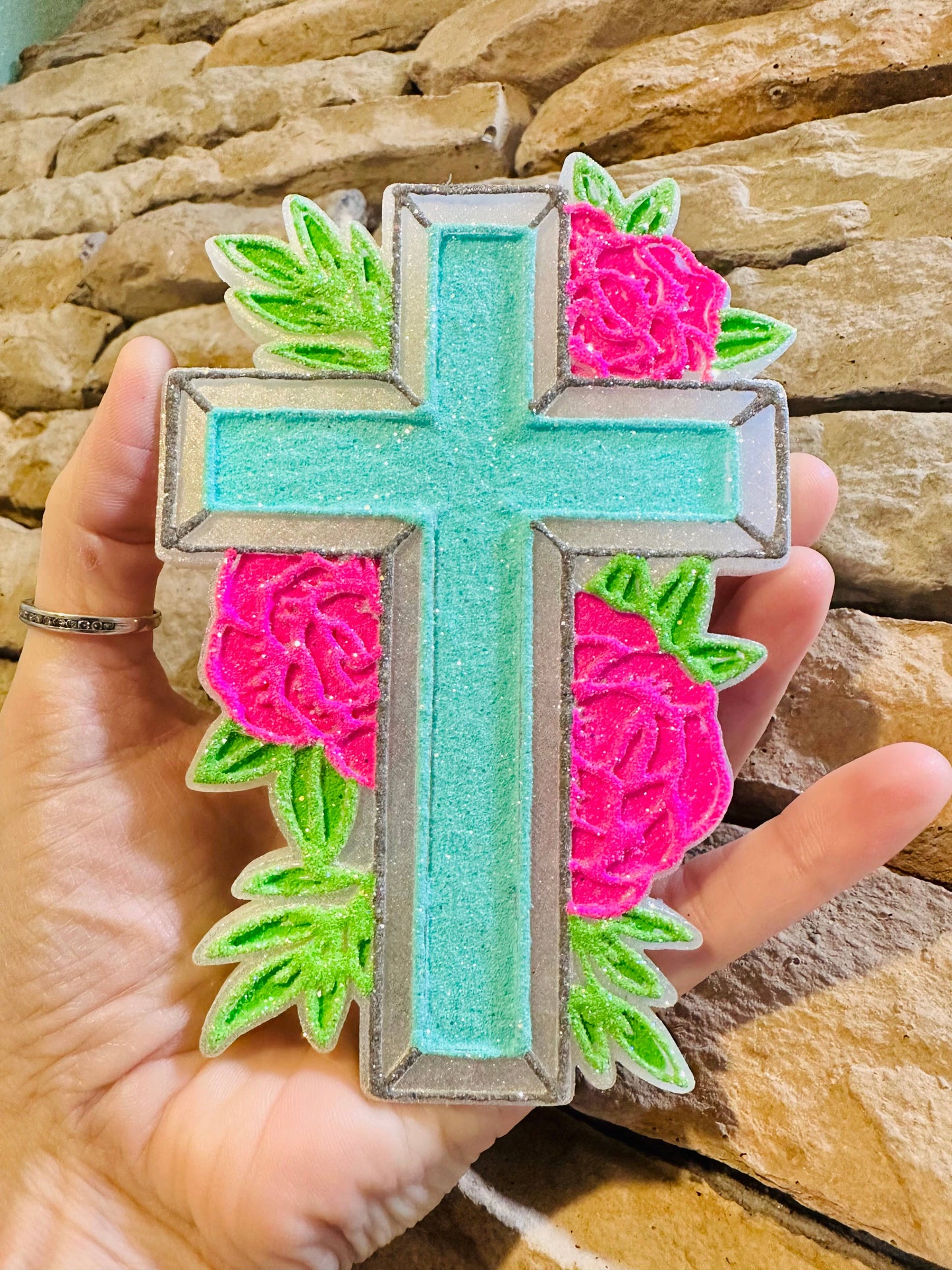 Floral Cross Car Freshie : Black Sea