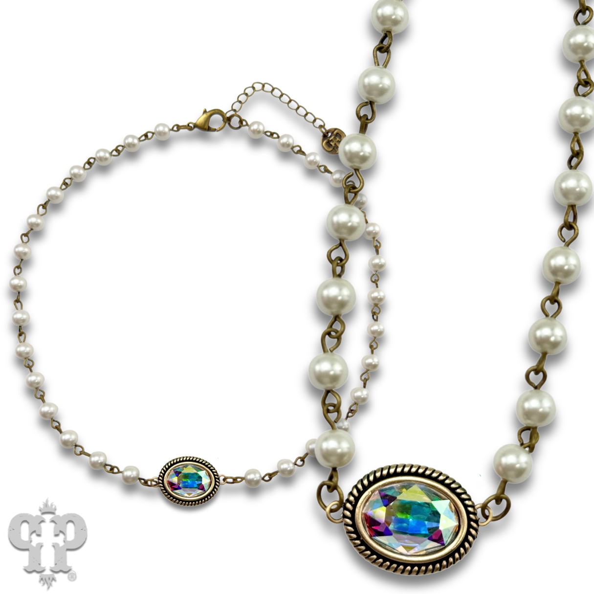 Mini oval rhinestone pendant necklace: Turquoise