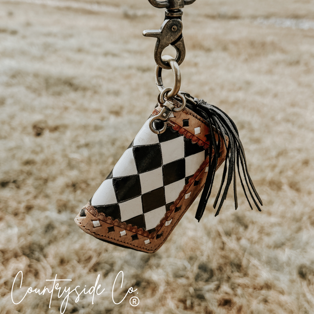 The Sidekick Checkered Mini Wallet Keychain Texas Western Cowhide