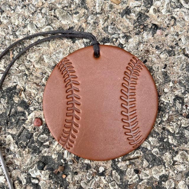 Leather Baseball Car Air Freshie Brown / Butt Naked Callahan