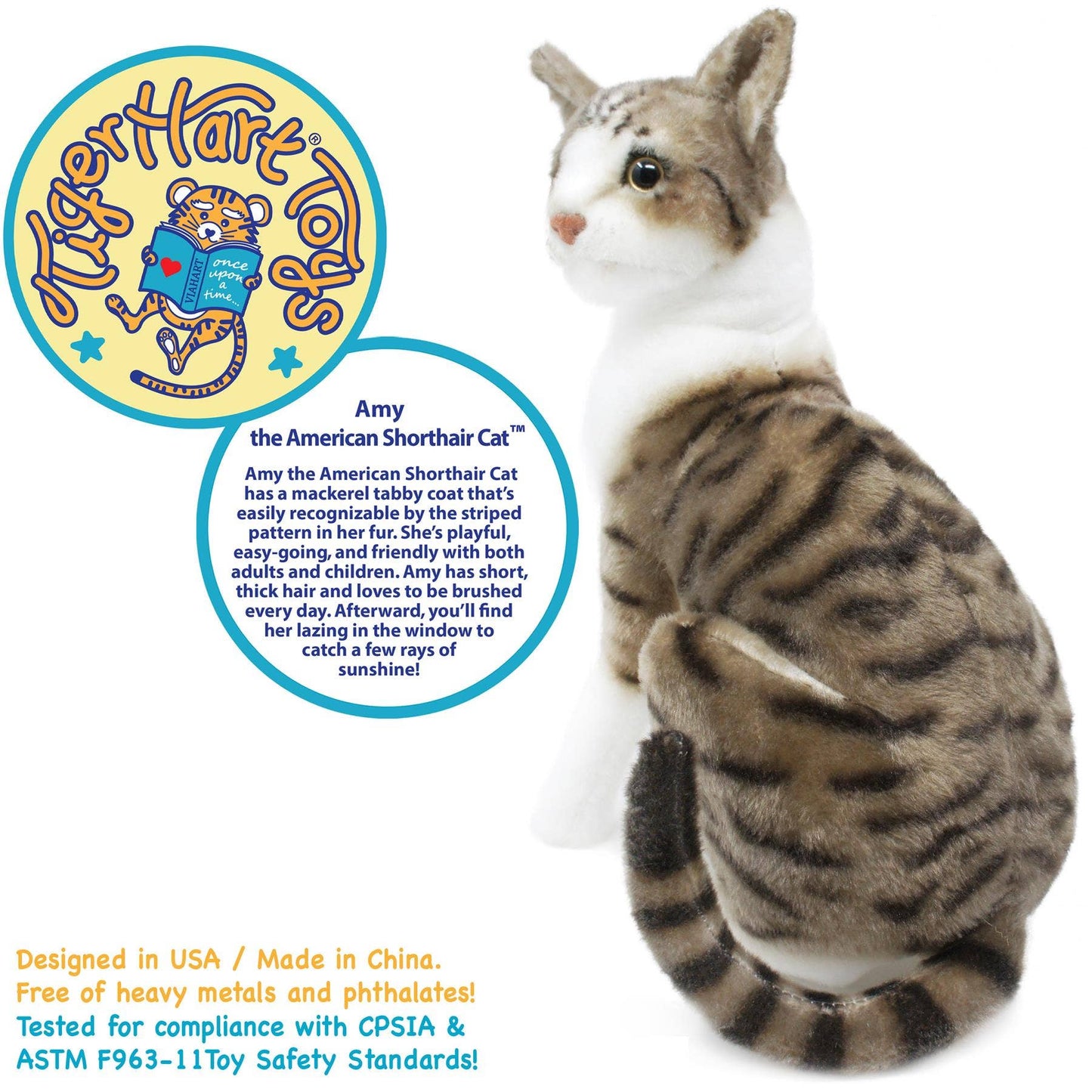Amy The American Shorthair Cat | 14 Inch Stuffed Animal Plush | Viahart