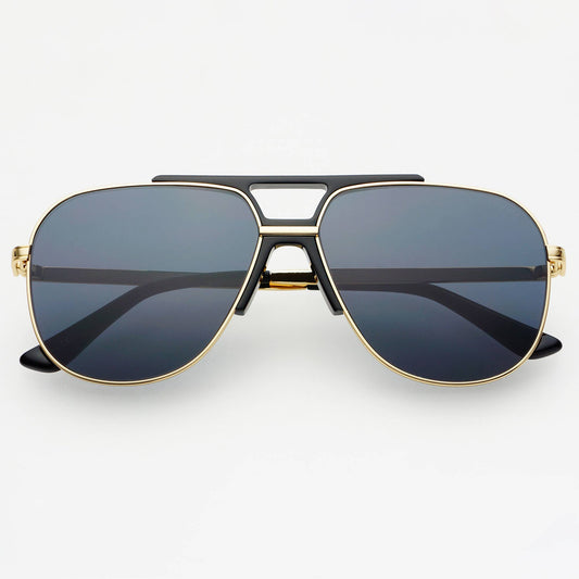 Logan ( NEW ) Acetate Aviator Unisex Sunglasses: Black / Gray Freyrs