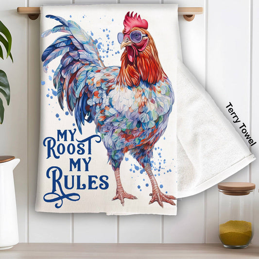 My Roost My Rules Country Rooster Kitchen Terry Towel