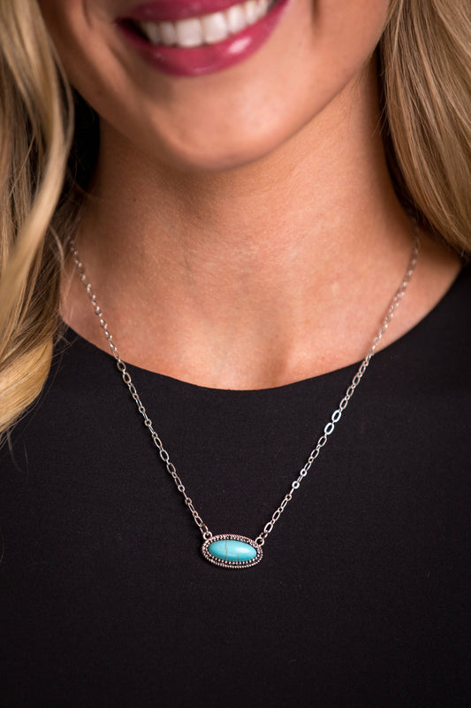 15" Turquoise Oval Stone Necklace West co