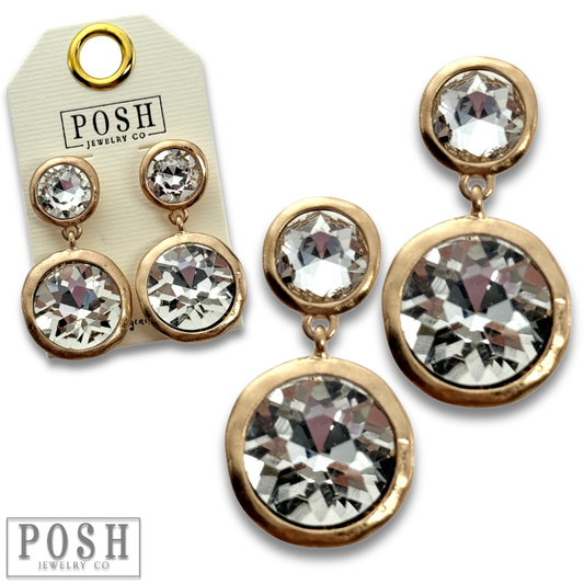 Rhinestone post and dangle earring: Gold PP