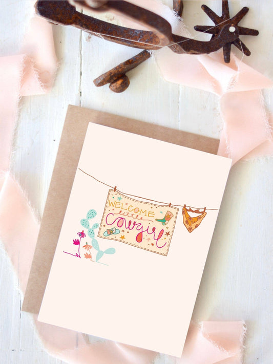 Welcome Baby Card, Western Baby Cowgirl, Baby Shower Card Tirzah