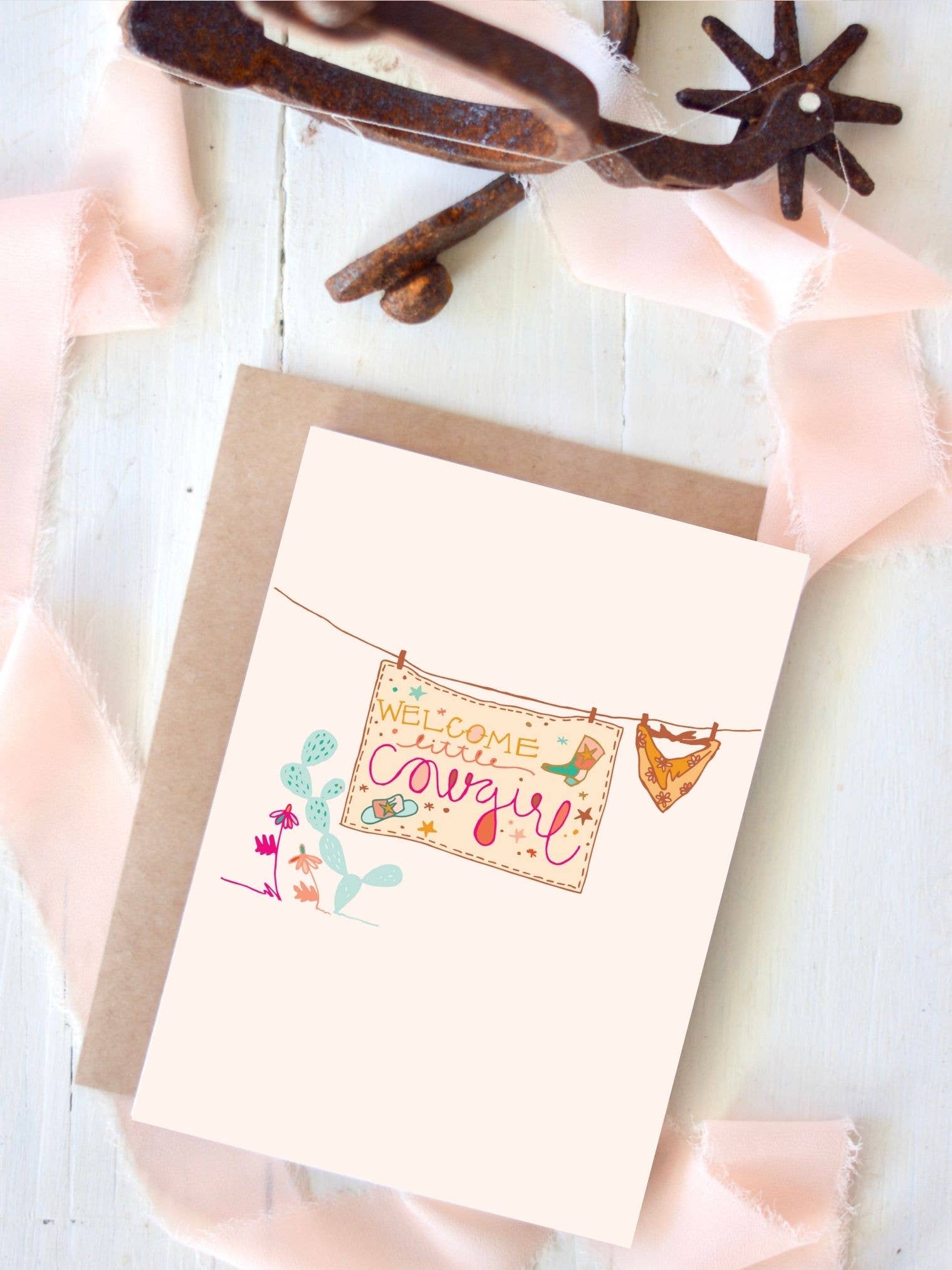 Welcome Baby Card, Western Baby Cowgirl, Baby Shower Card Tirzah