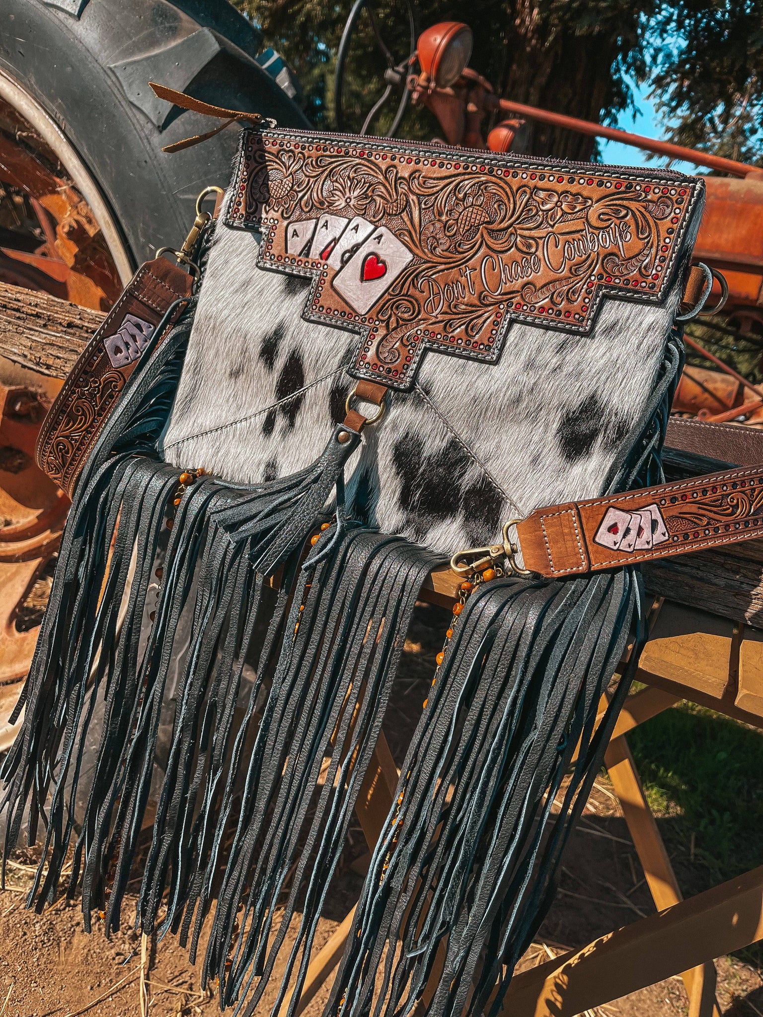 Don't Chase Cowboys Aces Cards Cowhide Purse Haute Southern