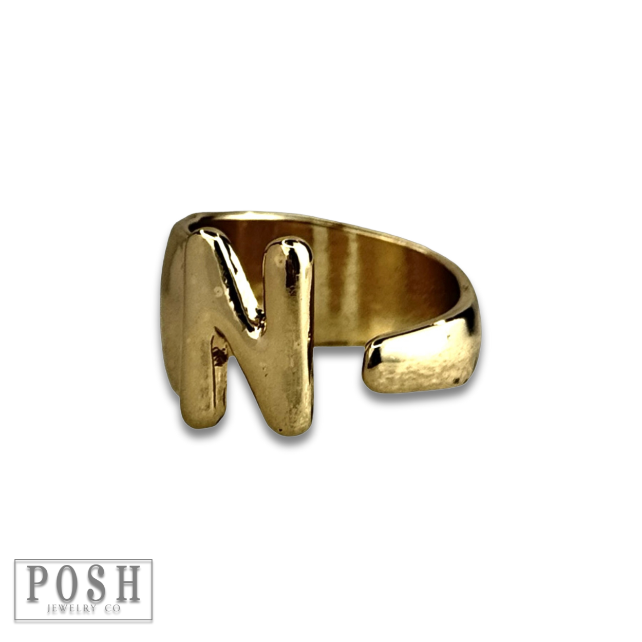Bubble letter monogram initial ring: Gold / M