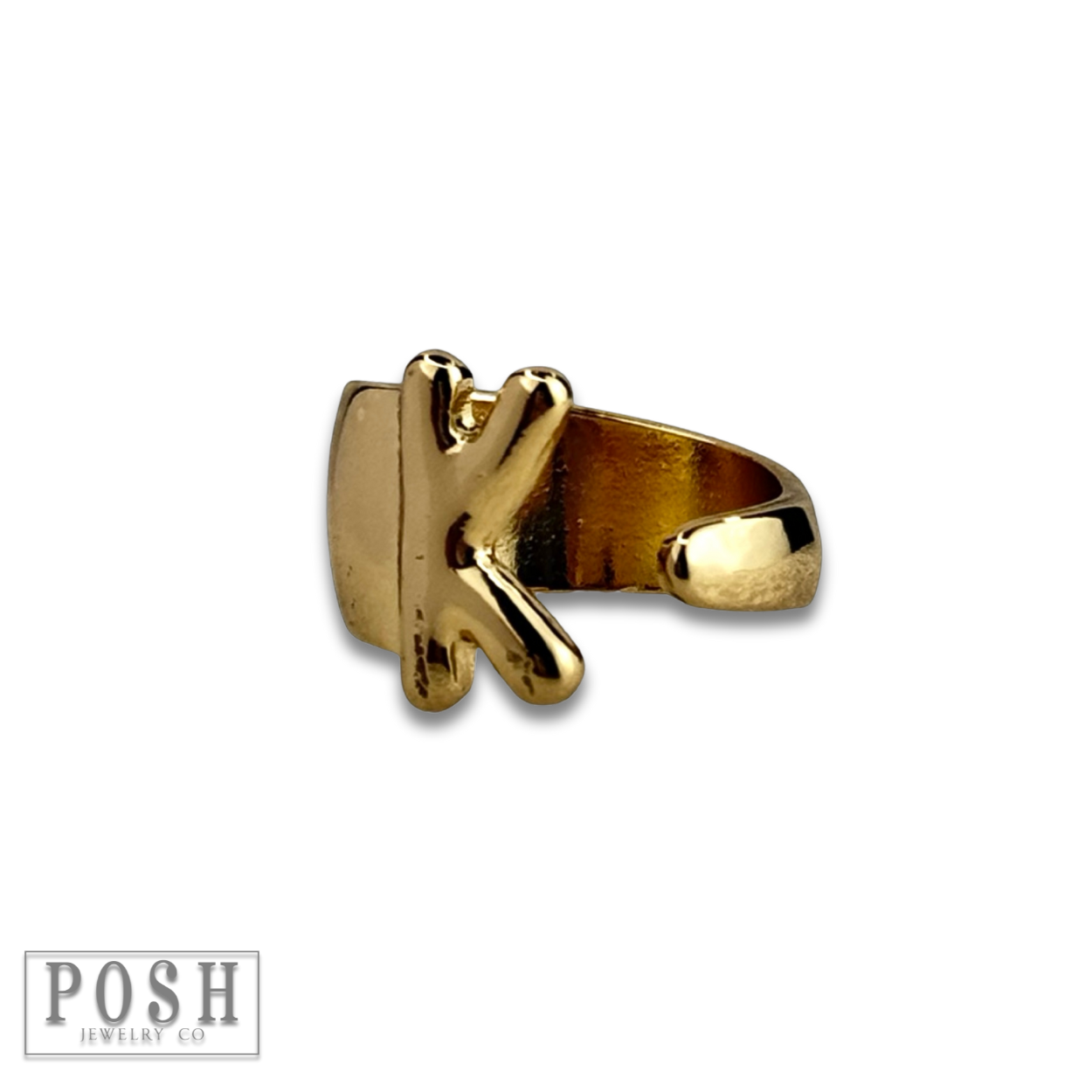 Bubble letter monogram initial ring: Gold / N