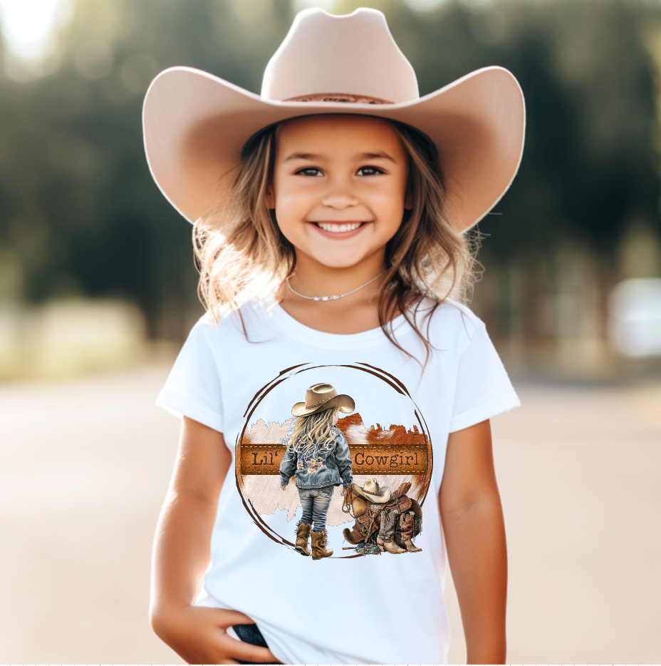 Lil Cowgirl Western Kids Tee Shirt: Natural Avary