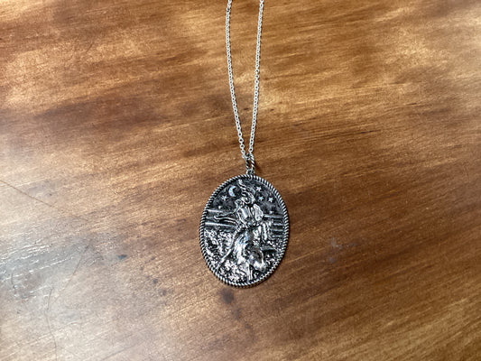 Silver bull rider necklace