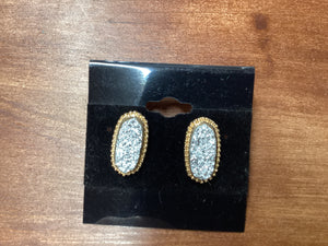 Oval silver etch gold trim earrings