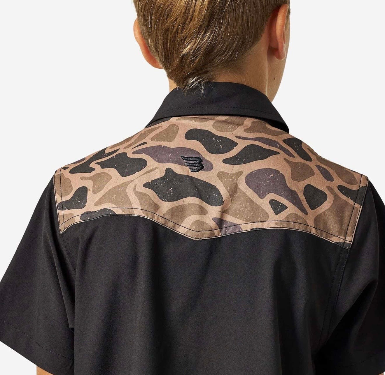 Deer SNZ Black and Gauge Camo Performance Western Shirt with Pearl Snaps Tx/ Fl Y-PWS-DRSZN