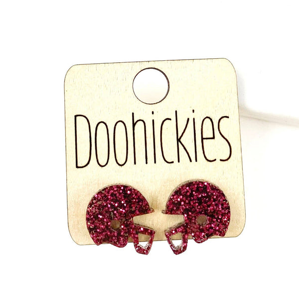 Helmet Studs  Earrings: Maroon Glitter Doohickie