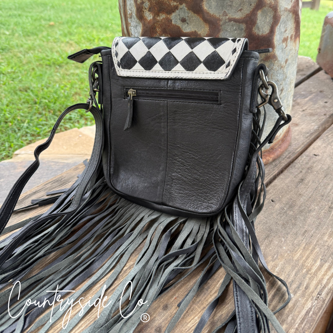 Cowgirl Crush Checkered Tooled Leather Purse Texas Western Cowhide