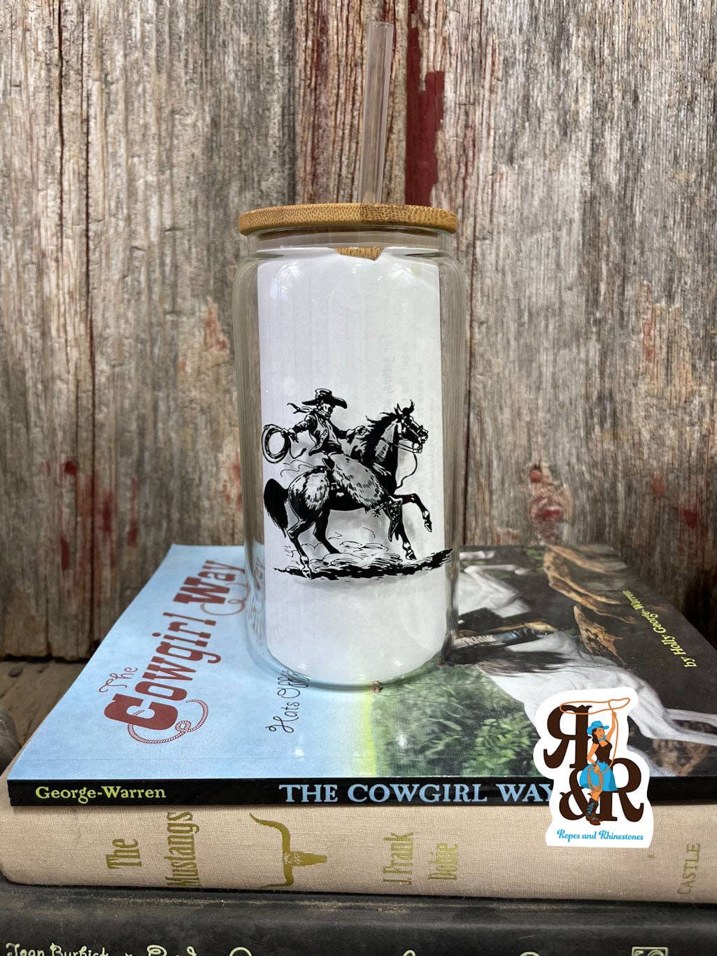 Cowboy / Cowgirl/ Chasin Dreams Glass Cup 16 oz Ropes