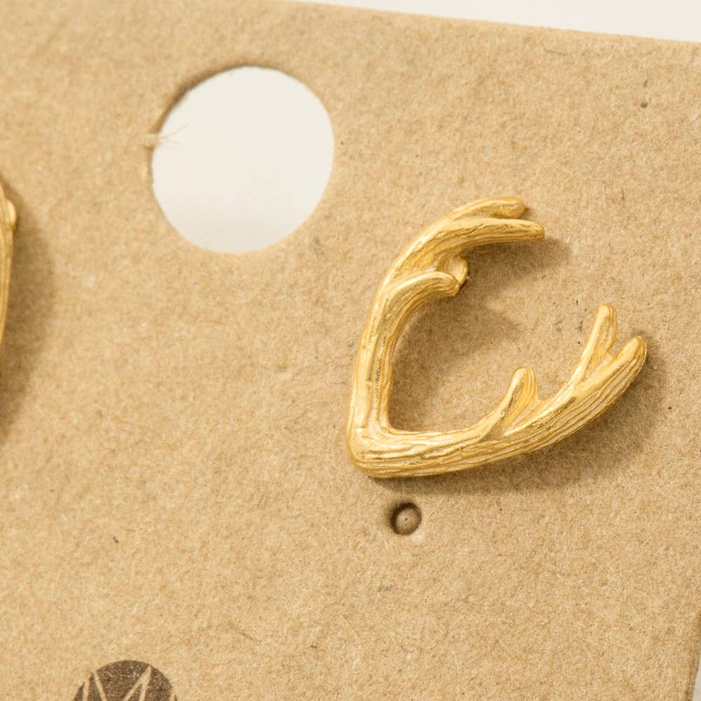 Dipped Mini Antler Stud Earrings: Gold or Silver Tone Fame