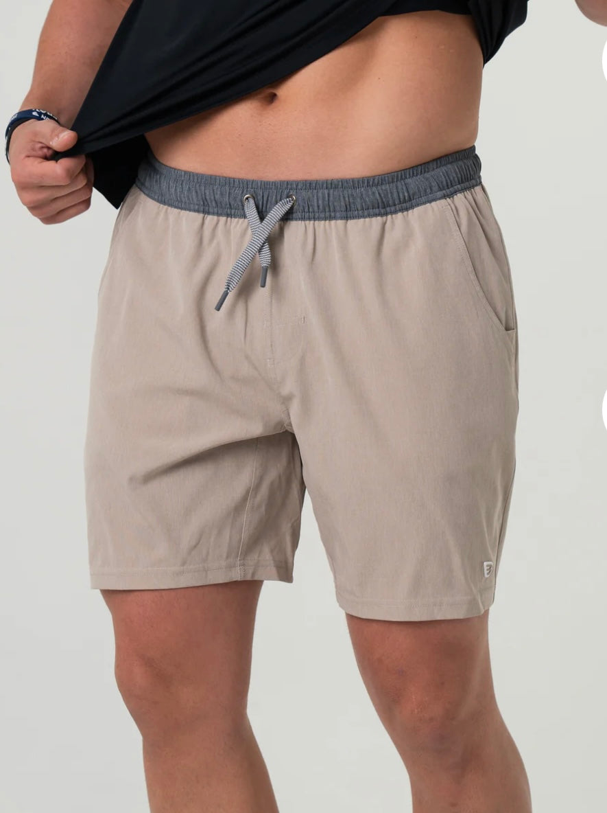 Heather Khaki Athletic Shorts With Venado Camo Liner Burlebo 7”