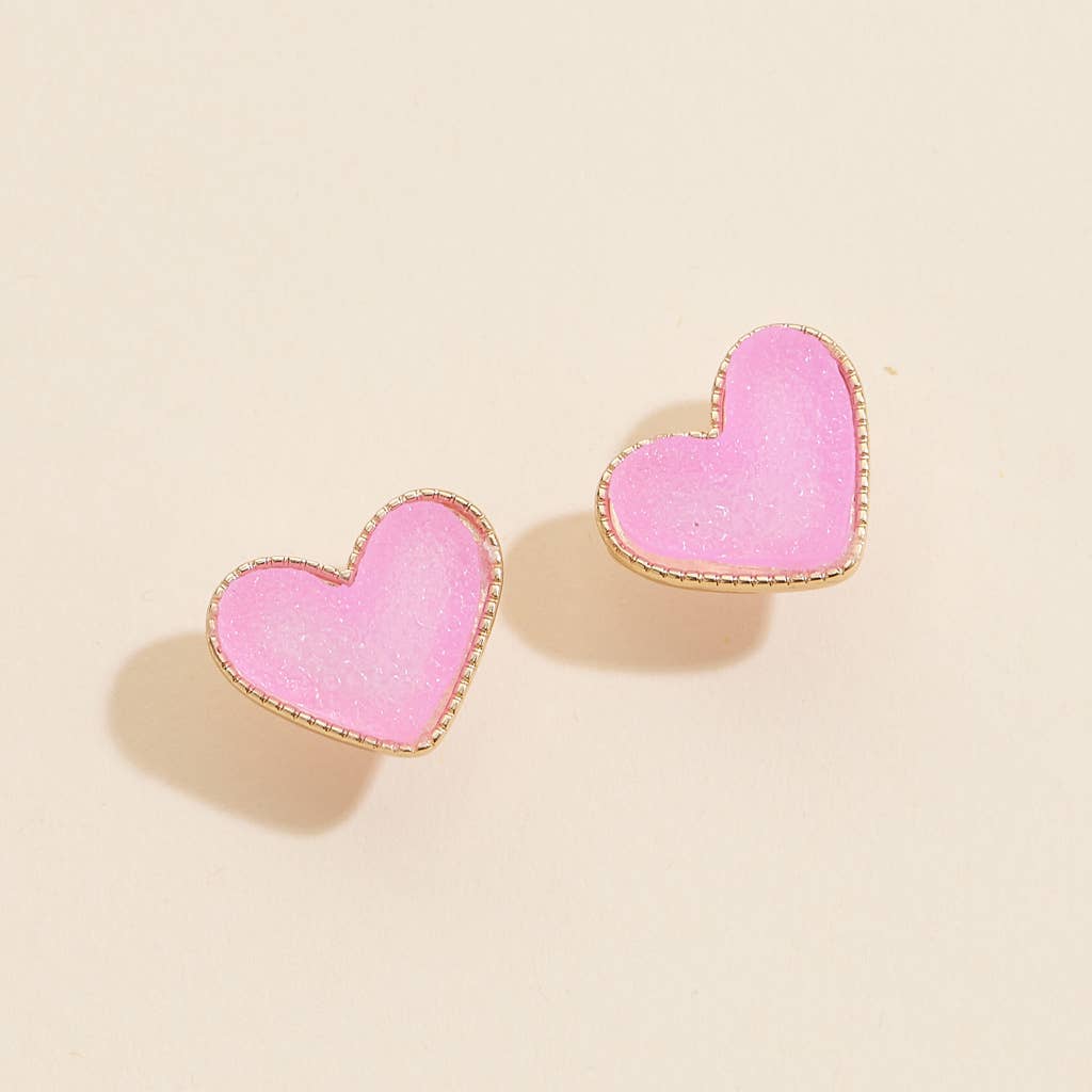Heart Druzy Stone Stud Earrings: Red / One / 4SE31170