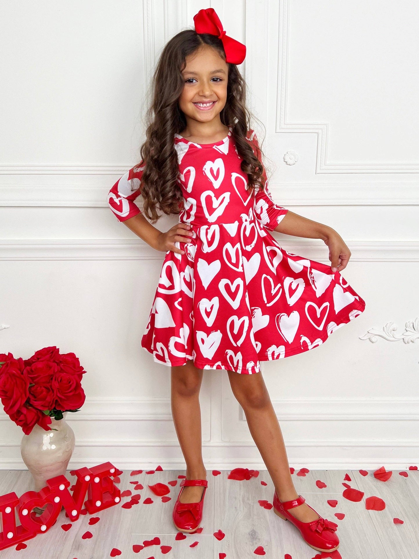 Radiant Heart Twirly Long Sleeve Skater Dress: Red Mia Belle