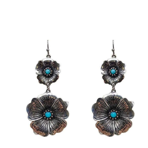 SIVLER FLOWER ER WITH FLOWER DANGLE Turquoise Haven