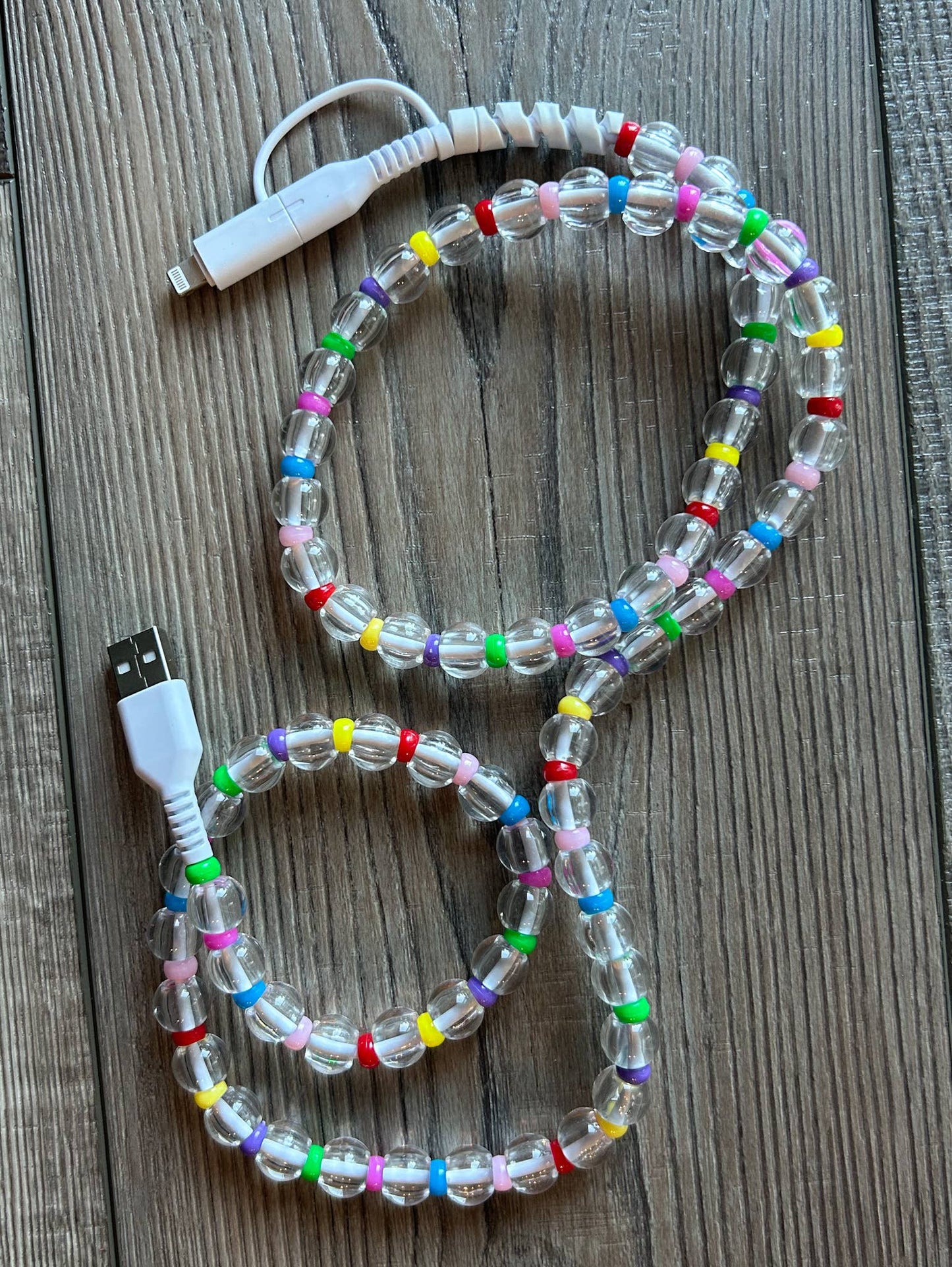 Beaded Phone Charger with Lightning & USB-C Cable: Turquoise JInk Tx