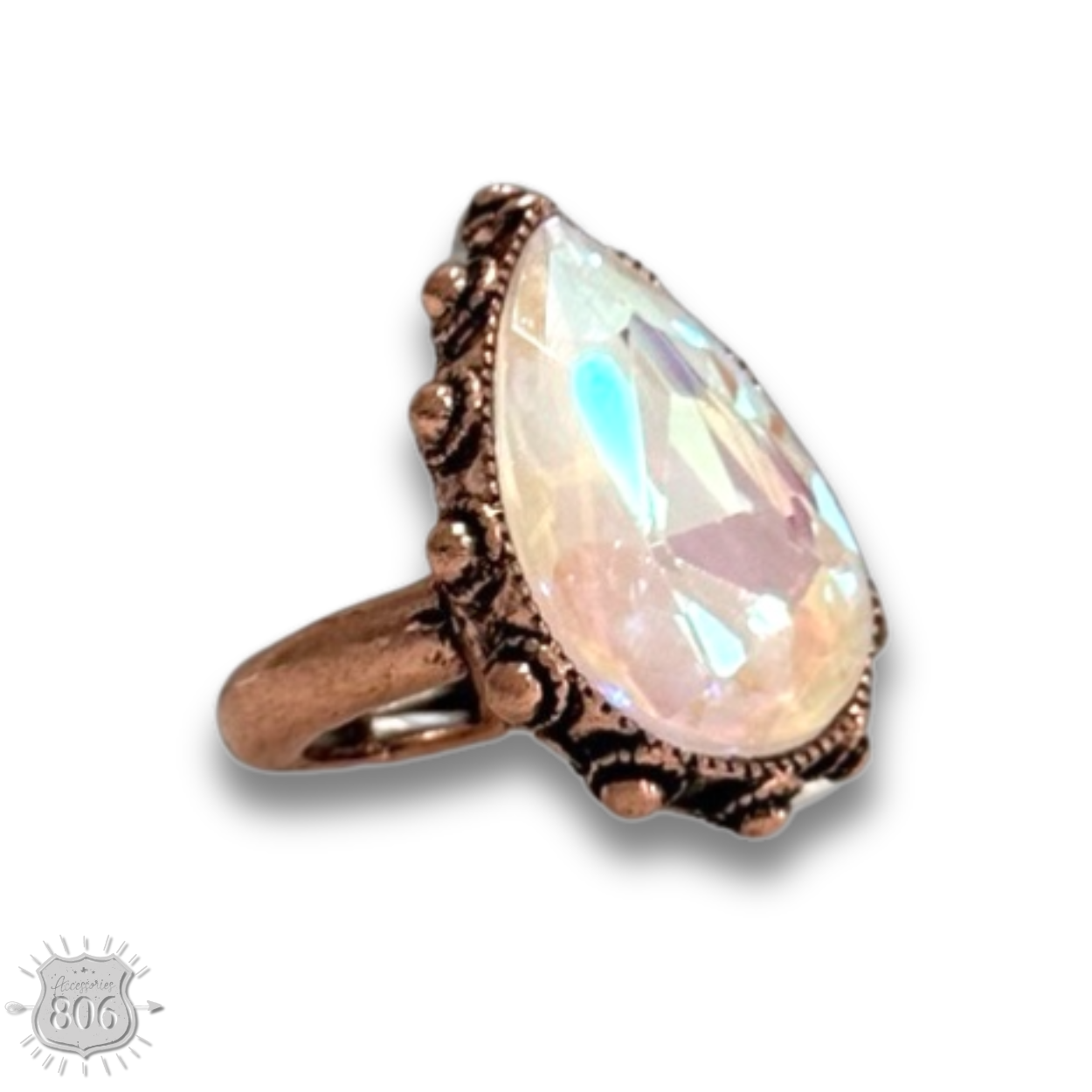 Rhinestone teardrop stretch ring - LC: White PP