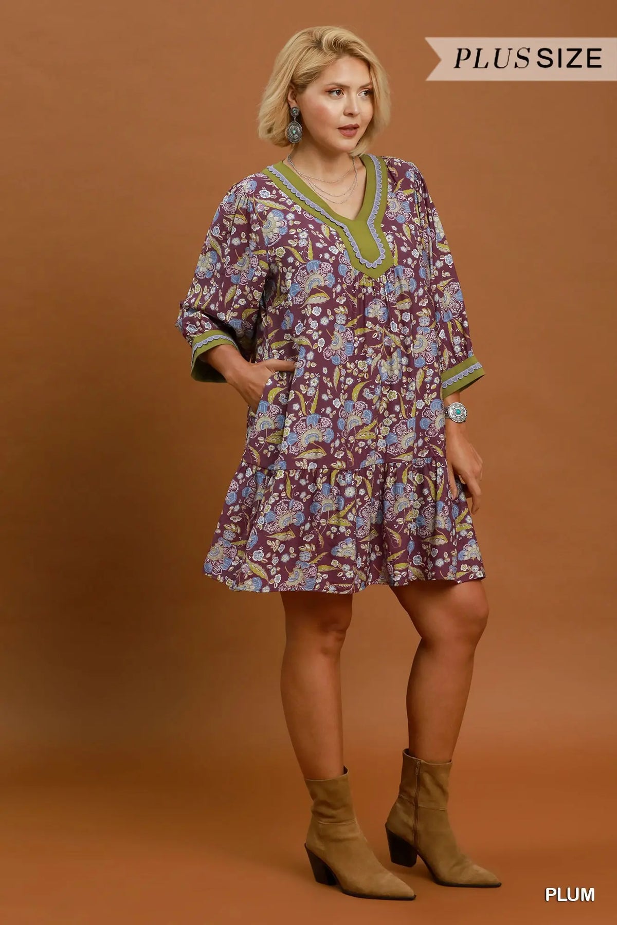 The Sheila Floral Contrast Trim Tiered Boho Dress Umgee