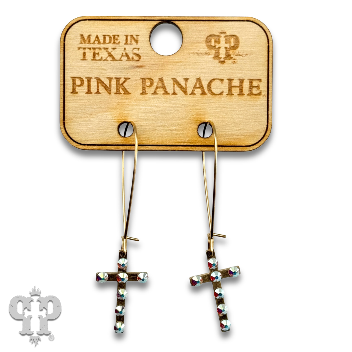 Mini gold cross earring with Austrian crystals: Gold